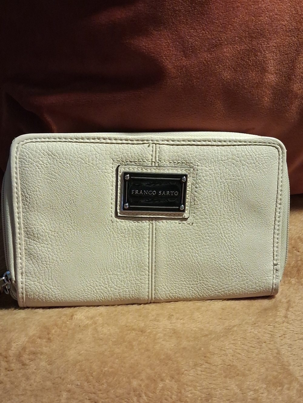 Franco Sarto Ivory Zip Wallet with Logo Plaque